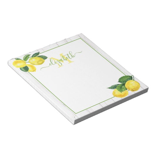 Monogram Country lemons Aquarell auf rustikalem Ho Notizblock (angewinkelt)