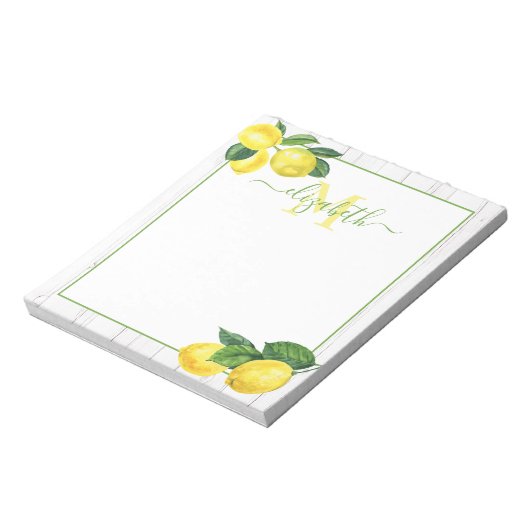 Monogram Country lemons Aquarell auf rustikalem Ho Notizblock (Rotiert)