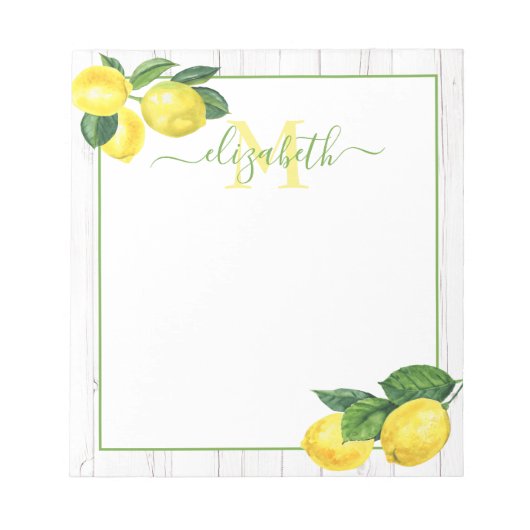 Monogram Country lemons Aquarell auf rustikalem Ho Notizblock (Vorderseite)