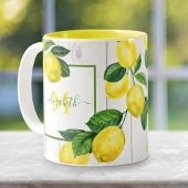 Monogram Country lemons Aquarell auf rustikalem Ho Zweifarbige Tasse