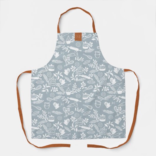 Monogram Country Style Blumenbackmuster Blau Schürze (Vorderseite)