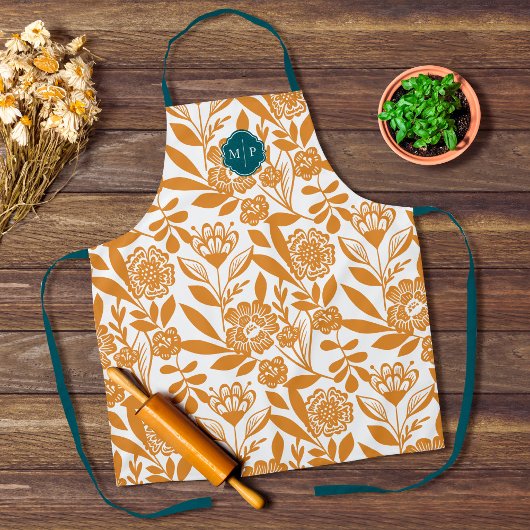 Monogram Country Style Bold Floral Muster Gelb Schürze