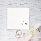 Monogram Couple Date Simple Border Wedding Serviette
