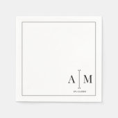  Monogram Couple Date Simple Border Wedding Serviette (Vorderseite)