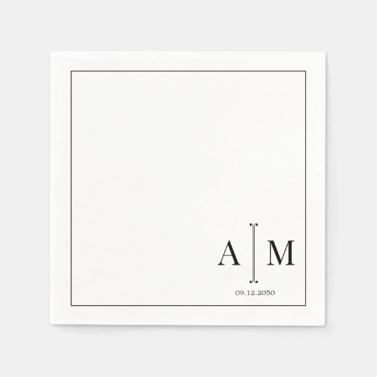 Monogram Couple Date Simple Border Wedding Serviette (Vorderseite)
