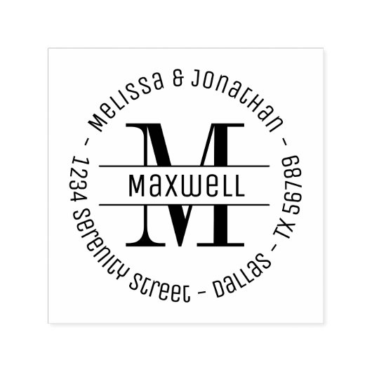Monogram Couple Family Round Address 2 Permastempel (Design)
