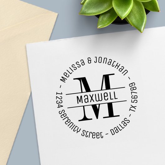 Monogram Couple Family Round Address 2 Permastempel