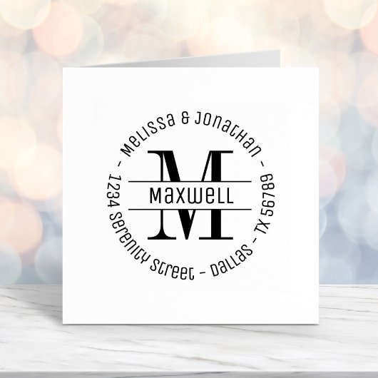Monogram Couple Family Round Address 2 Permastempel
