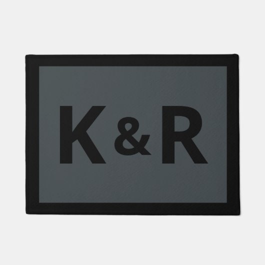 Monogram Couple Initials Moderne Schwarz und Grau Fußmatte (Vorderseite)