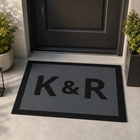 Monogram Couple Initials Moderne Schwarz und Grau Fußmatte