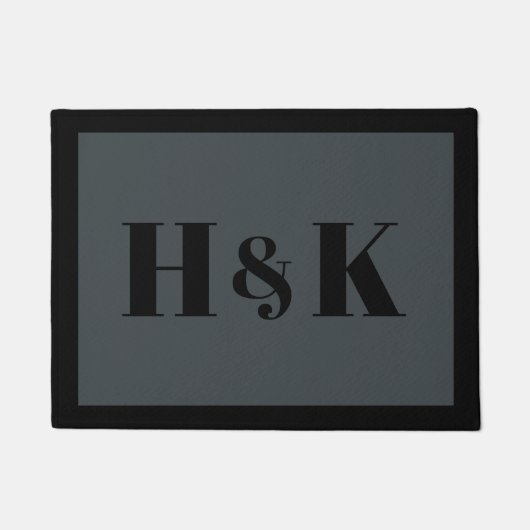 Monogram Couple Initials Stilvoll Schwarz und Grau Fußmatte (Vorderseite)