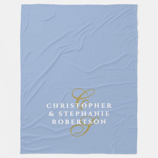 Monogram Couple Minimalist Blue Gold White Chic Fleecedecke (Vorderseite)