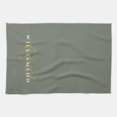 Monogram Couple Minimalist Olive Green Gold White Geschirrtuch (Horizontal)