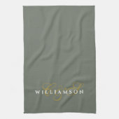 Monogram Couple Minimalist Olive Green Gold White Geschirrtuch (Vertikal)