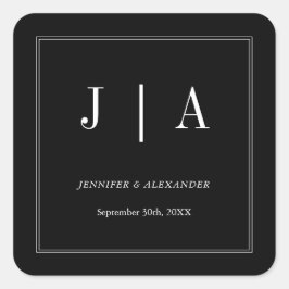 Monogram Couple Name Modern Simple Black and White Quadratischer Aufkleber