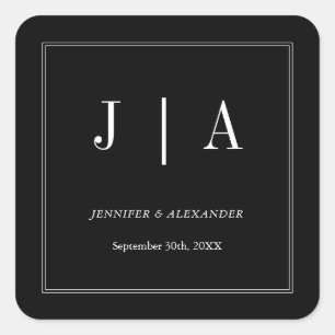 Monogram Couple Name Modern Simple Black and White Quadratischer Aufkleber