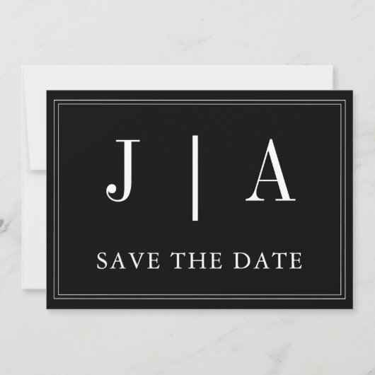 Monogram Couple Name Modern Simple Black and White Save The Date (Vorderseite)