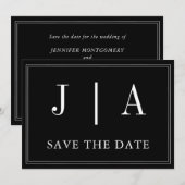 Monogram Couple Name Modern Simple Black and White Save The Date (Vorne/Hinten)