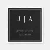 Monogram Couple Name Modern Simple Black and White Serviette (Vorderseite)