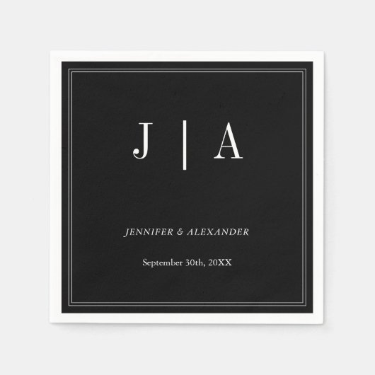 Monogram Couple Name Modern Simple Black and White Serviette (Vorderseite)