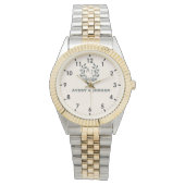 Monogram Couple Names Watch Elegant Pink Armbanduhr (Vorderseite)