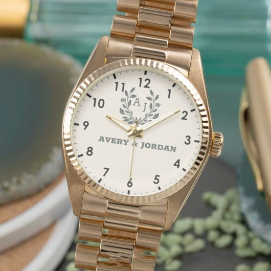 Monogram Couple Names Watch Elegant Pink  Armbanduhr