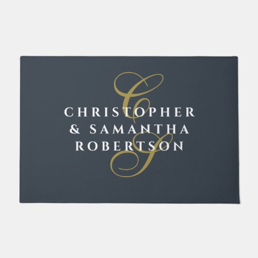 Monogram Couple Navy Blue Gold White Minimalist Fußmatte (Vorderseite)