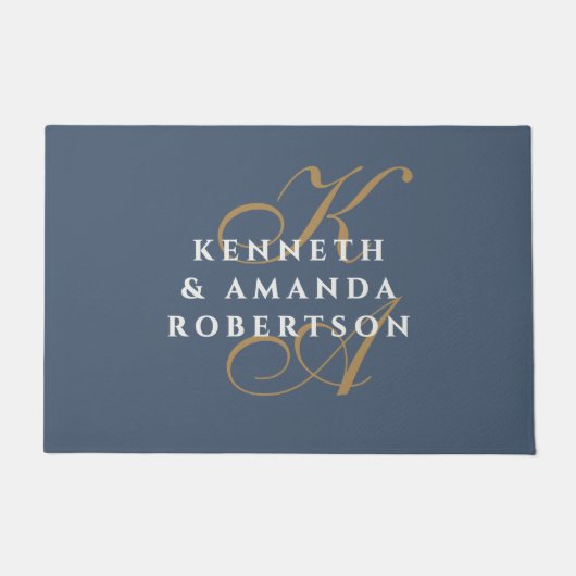 Monogram Couple Slate Blue Brass White Minimalist  Fußmatte (Vorderseite)