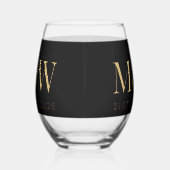 Monogram Couple's Modern Gold Black Wedding Weinglas Ohne Stiel (Rechts)