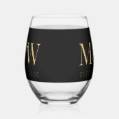 Monogram Couple's Modern Gold Black Wedding Weinglas Ohne Stiel (Links)