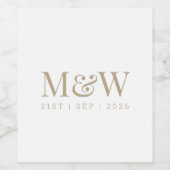 Monogram Couple's Modern Gold White Wedding Weinetikett (Einzelnes Label)