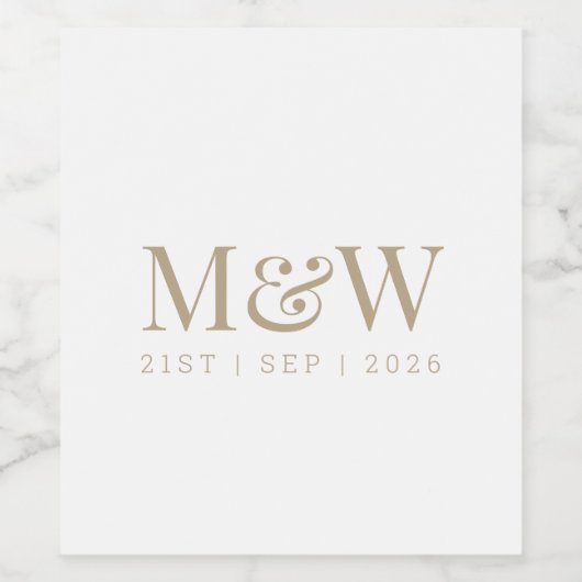 Monogram Couple's Modern Gold White Wedding Weinetikett (Einzelnes Label)