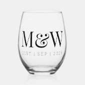 Monogram Couple's Modern Initials Wedding Weinglas Ohne Stiel (Vorderseite)
