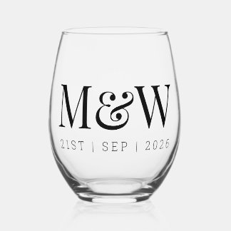 Monogram Couple's Modern Initials Wedding Weinglas Ohne Stiel