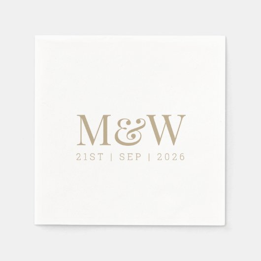 Monogram Couple's Modern Wedding Gold White Serviette (Vorderseite)