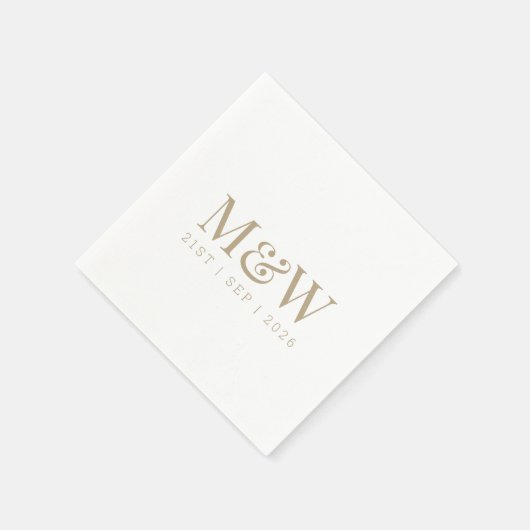 Monogram Couple's Modern Wedding Gold White Serviette (Ecke)