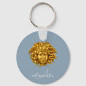 Monogram Couture Gold Medusa Mask Dusty Blue Schlüsselanhänger (Vorderseite)