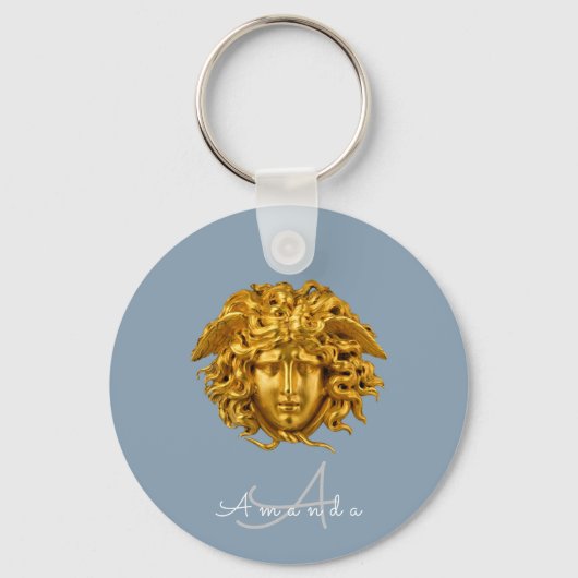 Monogram Couture Gold Medusa Mask Dusty Blue Schlüsselanhänger (Vorderseite)