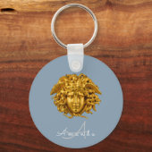 Monogram Couture Gold Medusa Mask Dusty Blue Schlüsselanhänger (Rückseite)