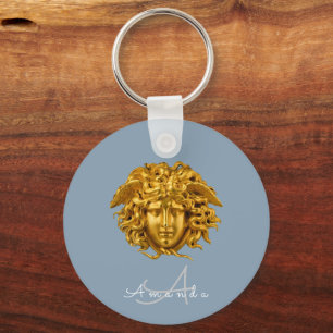 Monogram Couture Gold Medusa Mask Dusty Blue Schlüsselanhänger