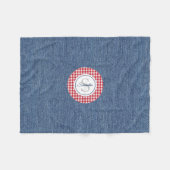 Monogram, Cozy Blue Denim & Red Karo Print Fleecedecke (Vorderseite (Horizontal))