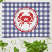 Monogram Crab & Blue Gingham Kitetücher Geschirrtuch (Gefaltet)