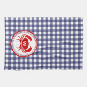 Monogram Crab & Blue Gingham Kitetücher Geschirrtuch (Horizontal)