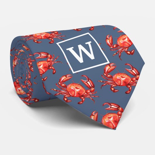 Monogram Crab Pattern Navy Krawatte (Gerollt)