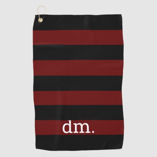 Monogram Cranberry & Blk Strip Golfhandtuch (Vorderseite)