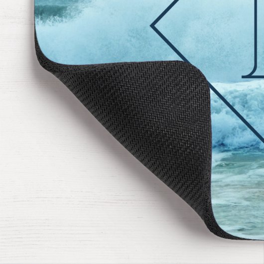 Monogram CrashWaves Blue Ocean Beach Foto Mousepad (Ecke)