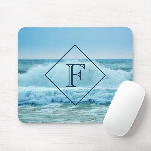 Monogram CrashWaves Blue Ocean Beach Foto Mousepad (Mit Mouse)