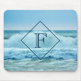 Monogram CrashWaves Blue Ocean Beach Foto Mousepad