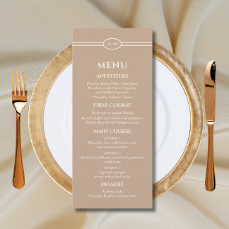 Monogram Cream Taupe Christian Wedding Menu Menükarte