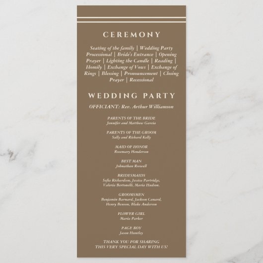 Monogram Cream Taupe Christian Wedding Program Programm (Rückseite)